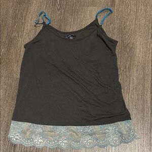 Gray and Blue Lace Trim Women's Top